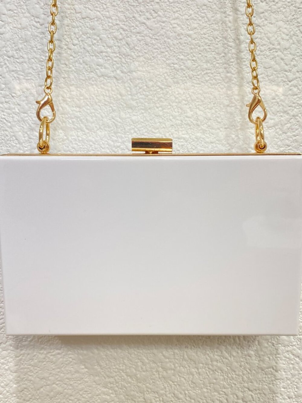 White Acrylic Box Clutch | Gold Chain Crossbody Evening Bag-Minimalist 90s Style - Picture 3 of 8